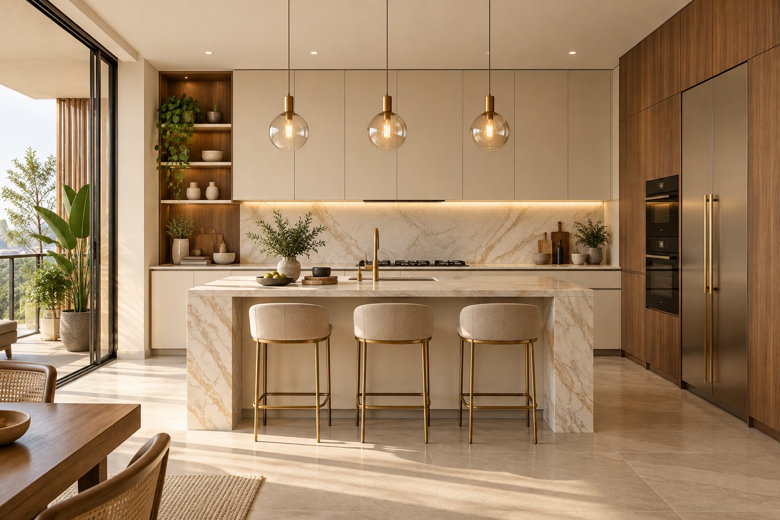 Contemporary kitchen with neutral cabinetry
